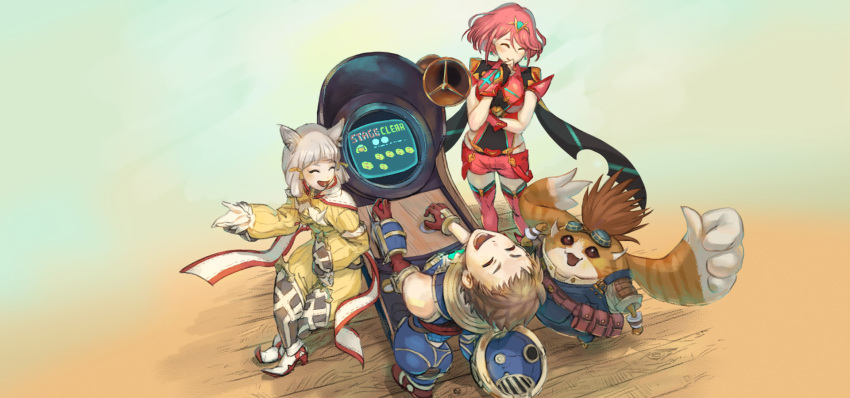 animal_ears armor bodysuit homura_(xenoblade_2) masumi_senoo_(monolith_soft) megane monolith_soft nekomimi nintendo niyah rex thighhighs tora_(xenoblade) xenoblade xenoblade_chronicles_2