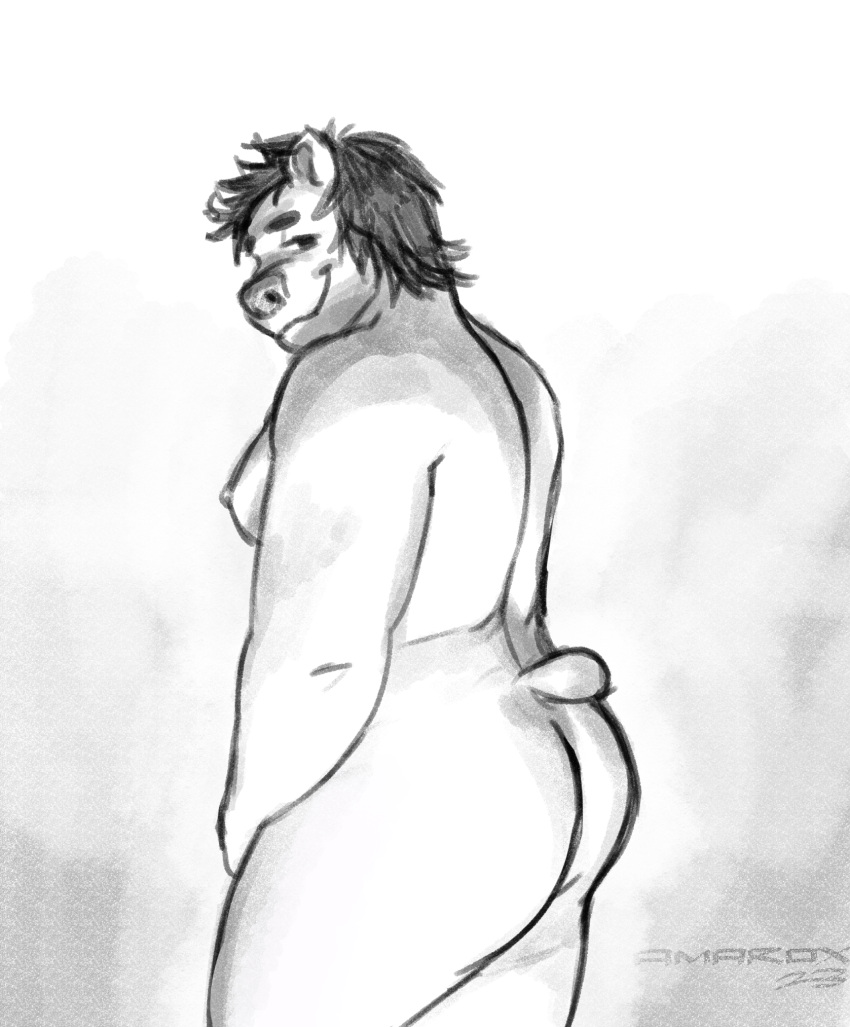 amarox anthro bear breasts butt digital_drawing_(artwork) digital_media_(artwork) hair hi_res looking_at_viewer male mammal moobs nude short_tail side_boob sketch slightly_chubby solo standing tail