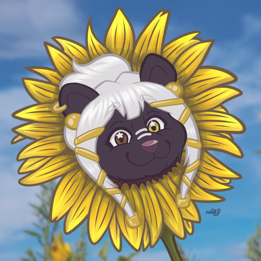 1:1 absurd_res animal_humanoid anthro ear_piercing ear_ring female flower happy hi_res humanoid mammal mammal_humanoid mephitid mephitid_humanoid naoto piercing plant ring_piercing skunk skunk_humanoid solo star_on_eye sunflower ych