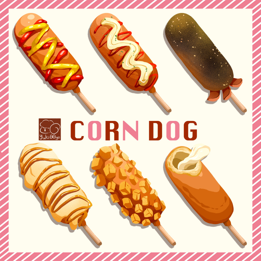 artist_logo corn_dog food food_focus food_name highres ketchup no_humans original sauce yuki00yo