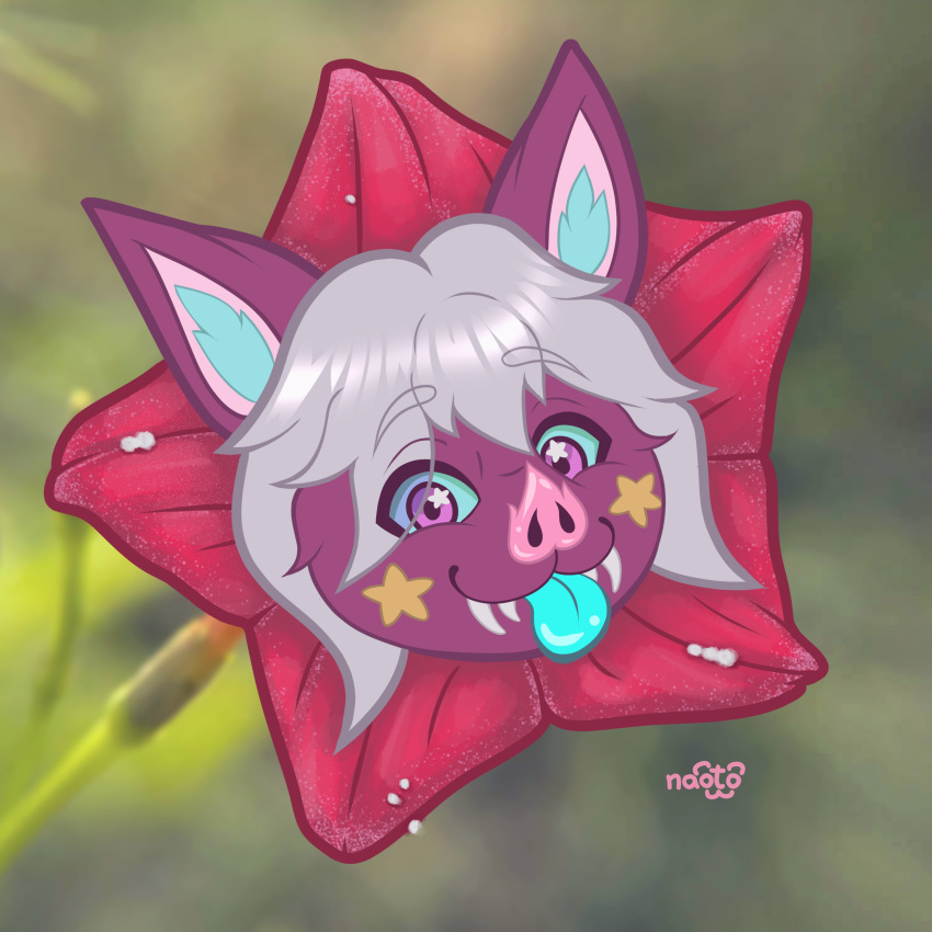 1:1 absurd_res anthro bat female flower happy hi_res mammal naoto plant sky solo spring_(season) star_on_cheek teeth tongue tongue_out