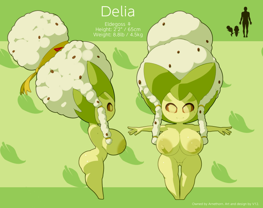 absurd_res accessory afro afro_puffs areola big_areola big_breasts big_butt braided_hair breasts butt chart cotton delia_(arnethorn) dibujosv12 eldegoss female generation_8_pokemon genitals green_body green_skin hair hair_accessory hair_ribbon height_chart hi_res huge_filesize looking_at_viewer model_sheet nintendo nipples nude pokemon pokemon_(species) pussy red_sclera ribbons short_stack side_boob side_view size_difference smile solo solo_focus standing t-pose thick_thighs v12 wide_hips