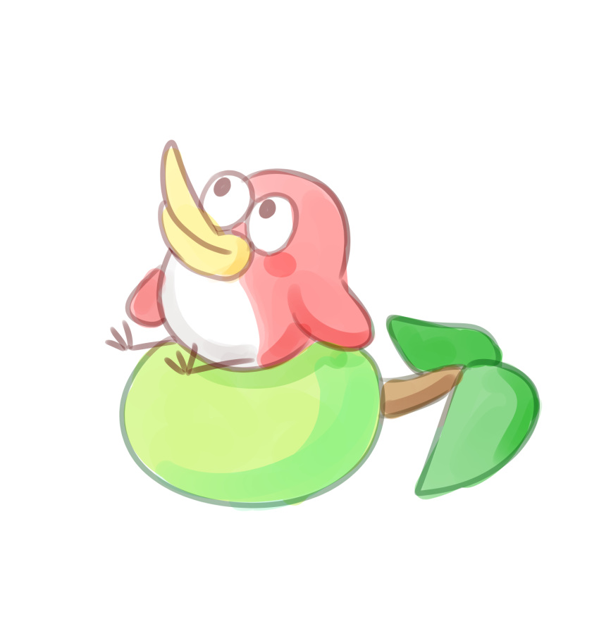 beak bird colored_skin highres looking_up multicolored_skin offbeat on_food pyoro_(warioware) simple_background sitting_on_food sketch two-tone_skin warioware white_background