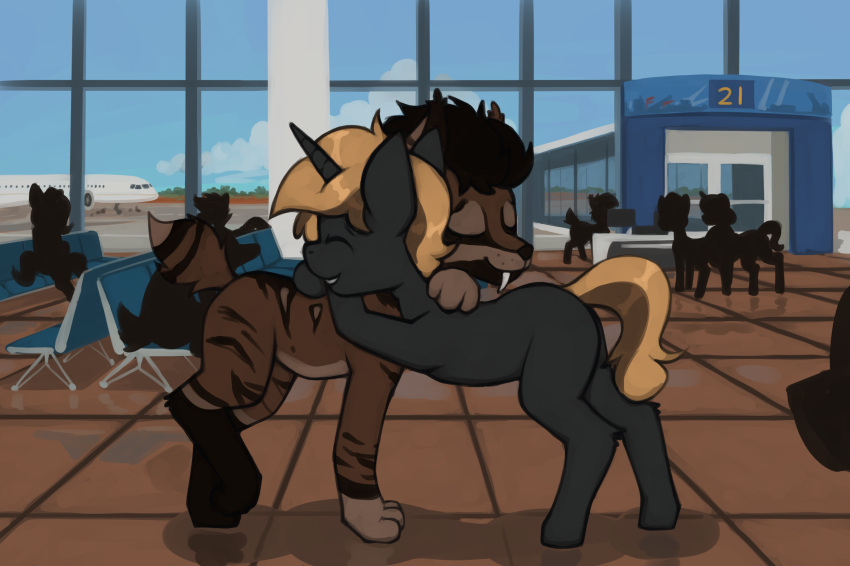 aircraft airplane airport duo equid equine felid feline feral hasbro hi_res horse hug male male/male mammal marsminer my_little_pony pony