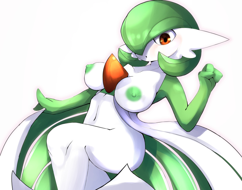 2020 ashraely big_breasts blush breasts clothing curvy_figure digital_media_(artwork) edit female fingers gardevoir hi_res huge_breasts humanoid looking_at_viewer nintendo nipples not_furry open_mouth pok&eacute;mon pok&eacute;mon_(species) red_eyes simple_background solo thick_thighs video_games voluptuous wide_hips