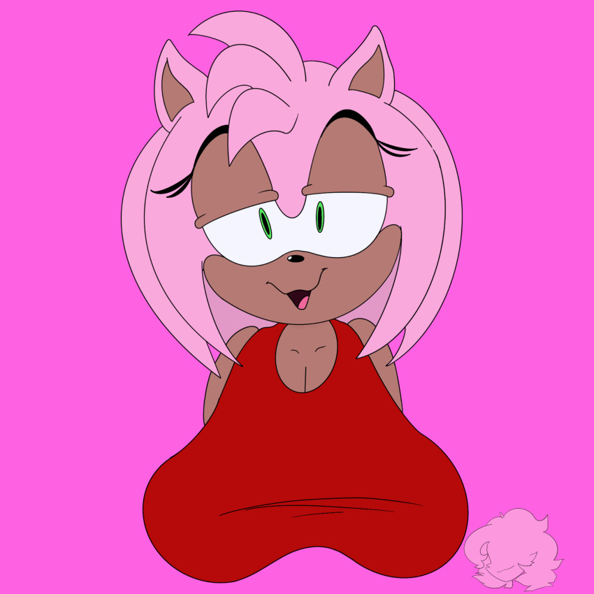 1:1 amy_rose anthro breasts clothed clothing dark_body dark_skin digital_media_(artwork) eulipotyphlan female green_eyes hedgehog hi_res mammal open_mouth pink_body simple_background skye_chips solo sonic_the_hedgehog_(series) video_games