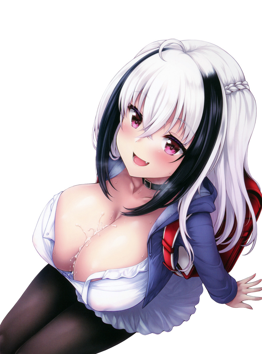 cleavage cum erect_nipples no_bra open_shirt pantyhose transparent_png uni8