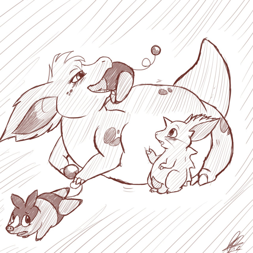 1:1 2012 belly big_belly female female_pred genitals group hi_res male monochrome nidoran nidoran♂ nidorina nintendo oral_vore overweight penis pok&eacute;mon pok&eacute;mon_(species) shikaro size_difference sketch tepig video_games vore