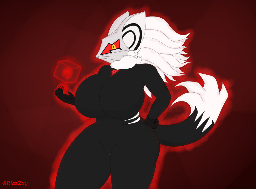 2021 absurd_res anthro big_breasts blazkenzxy breasts canid canine canis crossgender digital_drawing_(artwork) digital_media_(artwork) female genitals glowing hand_on_hip hi_res infinite_(sonic) jackal looking_at_viewer mammal mask neck_tuft signature solo sonic_forces sonic_the_hedgehog_(series) thick_thighs tuft video_games