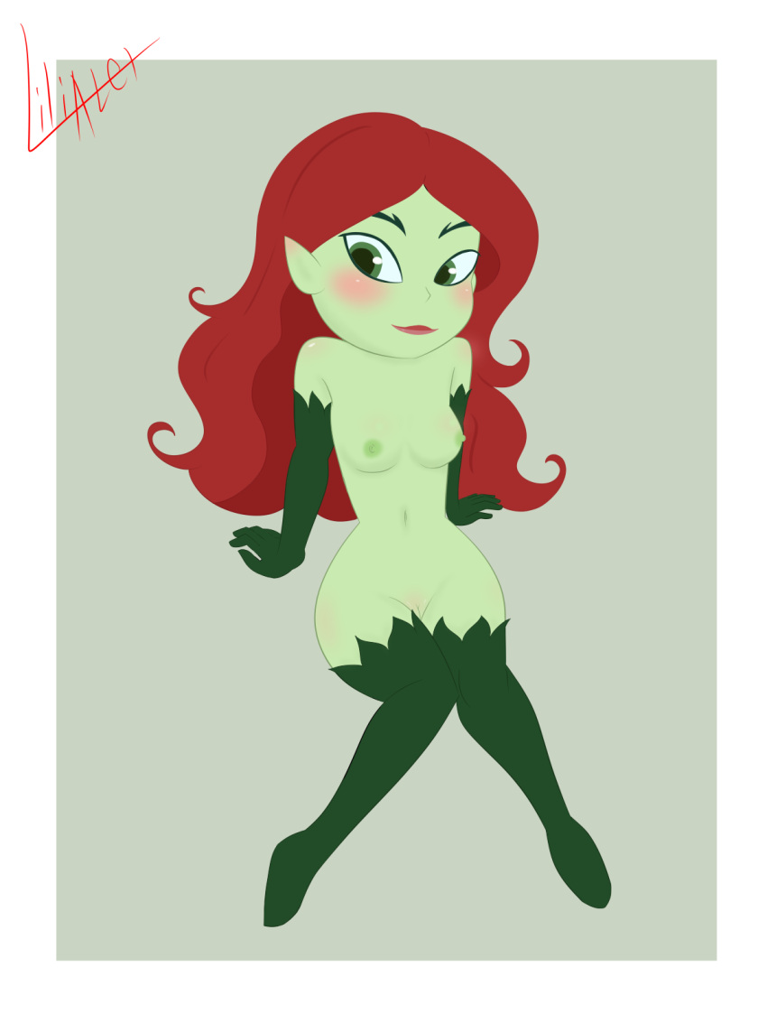 breasts dc_comics dc_super_hero_girls female genitals green_body green_skin hair hi_res humanoid humanoid_pointy_ears liliater_(artist) long_hair nipples not_furry poison_ivy pussy solo
