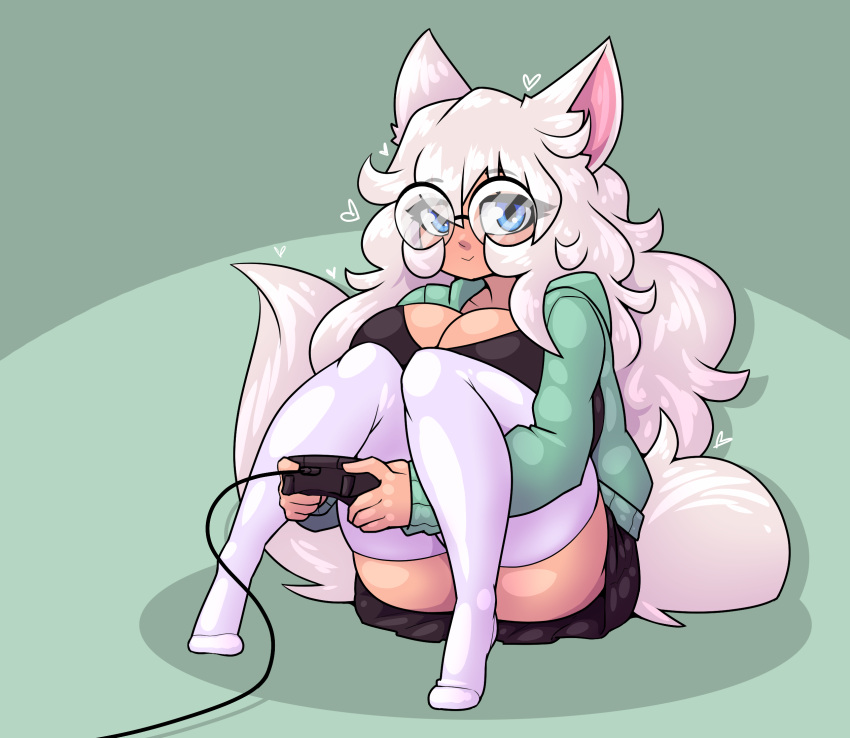 animal_humanoid big_breasts breasts cat_humanoid cleavage clothed clothing eyewear felid felid_humanoid feline feline_humanoid female glasses hi_res huge_breasts humanoid legwear limebreaker looking_at_viewer mammal mammal_humanoid solo thick_thighs thigh_highs wide_hips