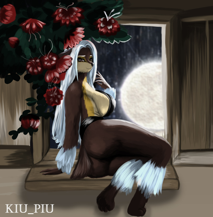 absurd_res anthro beautiful bloom breasts butt cervid evening female fluffy hi_res kiu_piu mammal night nintendo pok&eacute;mon pok&eacute;mon_(species) romance sawsbuck solo solo_focus video_games waist wide_hips