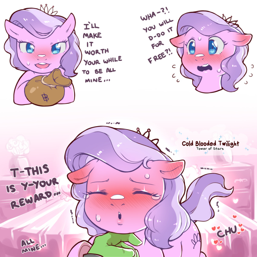 anon blush bodily_fluids cold-blooded-twilight comic dialogue diamond_tiara_(mlp) equid equine eyes_closed female feral friendship_is_magic hasbro hi_res horse human kissy_face mammal my_little_pony pony tears young