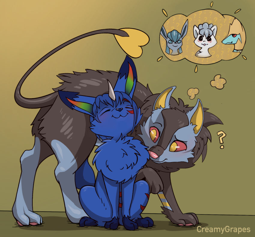 creamygrapes eeveelution glaceon hug kitsunal luxray mythological_carbuncle mythology nintendo pok&eacute;mon pok&eacute;mon_(species) rayn_luxray video_games vulpix