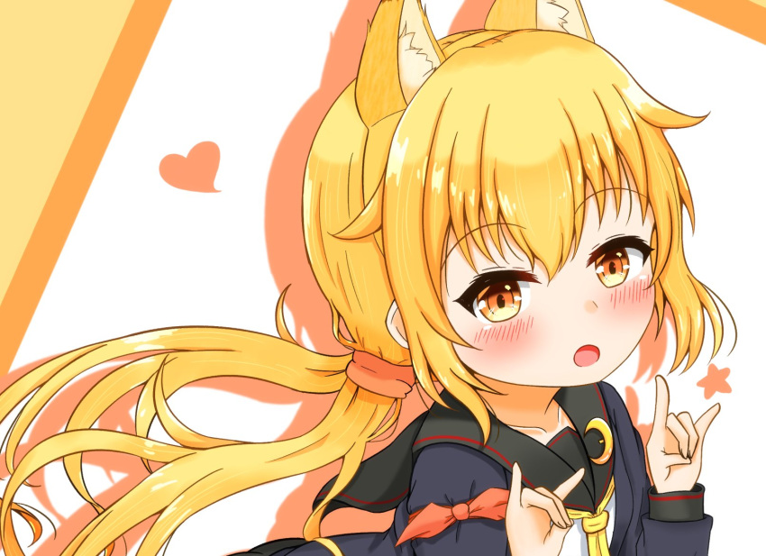 1girl animal_ears azuma_satsuki black_sailor_collar blonde_hair blue_jacket fox_ears highres jacket kantai_collection long_hair looking_at_viewer neckerchief remodel_(kantai_collection) sailor_collar satsuki_(kancolle) school_uniform serafuku solo twintails upper_body yellow_eyes yellow_neckwear