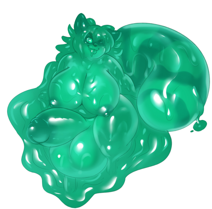 anthro areola balls big_balls big_breasts big_penis big_tail biped bird's-eye_view breasts curvy_figure dripping erection genitals glistening glistening_balls glistening_body glistening_breasts glistening_genitalia glistening_hair glistening_penis glistening_skin goo_creature green_areola green_balls green_body green_eyes green_hair green_nipples green_penis green_skin green_tail gynomorph hair hi_res high-angle_view huge_balls huge_breasts huge_penis humanoid_genitalia humanoid_penis hybrid intersex looking_at_viewer mammal meganemausu monotone_hair nipples nude one_eye_closed penis procyonid raccoon ringtail simple_background sitting slime smile solo thick_penis thick_tail thick_thighs tongue tongue_out two_tone_tail voluptuous white_background wide_hips wink