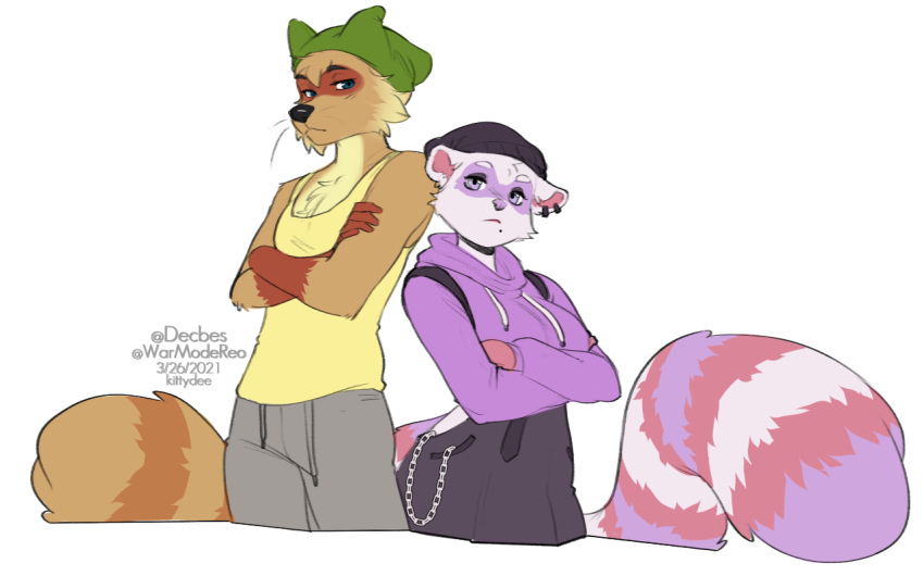 2021 alpha_channel anthro breasts brown_body brown_fur clothed clothing digital_media_(artwork) duo eyebrows eyelashes female fur kittydee male mammal procyonid raccoon simple_background transparent_background