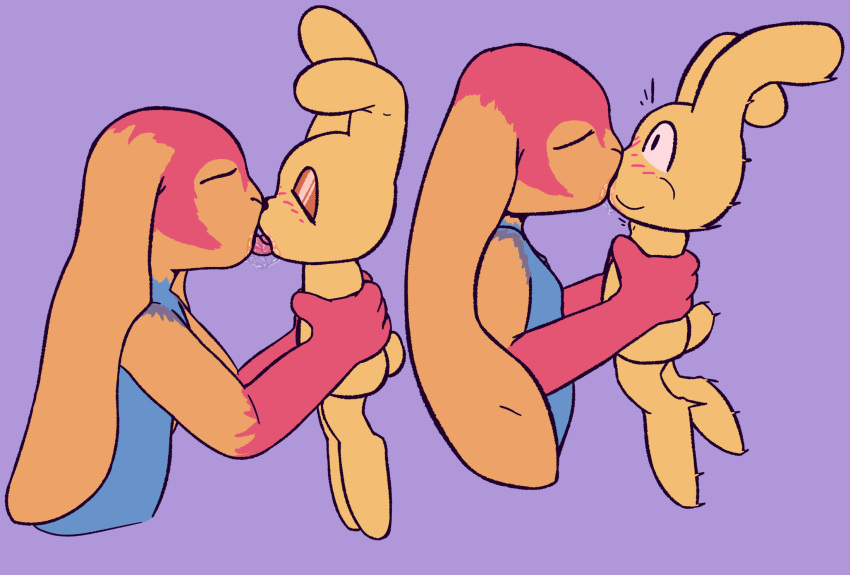 2024 ambiguous_gender anthro blush bodily_fluids deep_kiss domestic_rabbit drooling duo eyes_closed french_kissing glistening_eyelids hi_res kissing lagomorph leporid lop_rabbit making_out mammal mario_bros mips nintendo oryctolagus rabbit ray_karr ray_karr_bunny_(ray_karr) saliva sequence simple_background size_difference super_mario_64 tongue yellow_body
