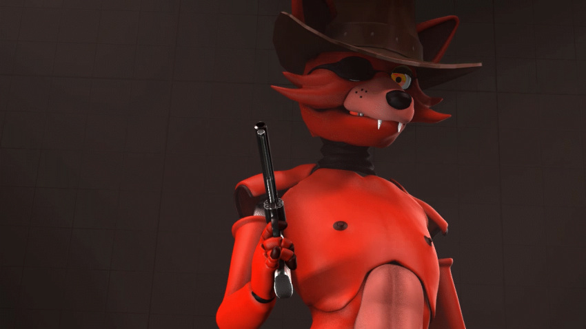 16:9 3d_(artwork) acura_(artist) animated animatronic clothing cowboy_hat digital_media_(artwork) five_nights_at_freddy's foxy_(fnaf) gun hat headgear headwear machine male ranged_weapon robot short_playtime solo source_filmmaker video_games weapon widescreen