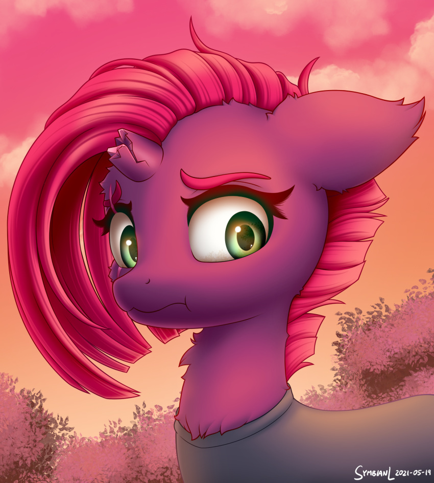 2021 alternate_hairstyle broken_horn digital_media_(artwork) equid equine eye_scar eyelashes facial_scar female feral friendship_is_magic green_eyes hair headshot_portrait hi_res horn looking_at_viewer mammal my_little_pony my_little_pony:_the_movie_(2017) pink_hair portrait scar short_hair solo symbianl tempest_shadow_(mlp) unicorn