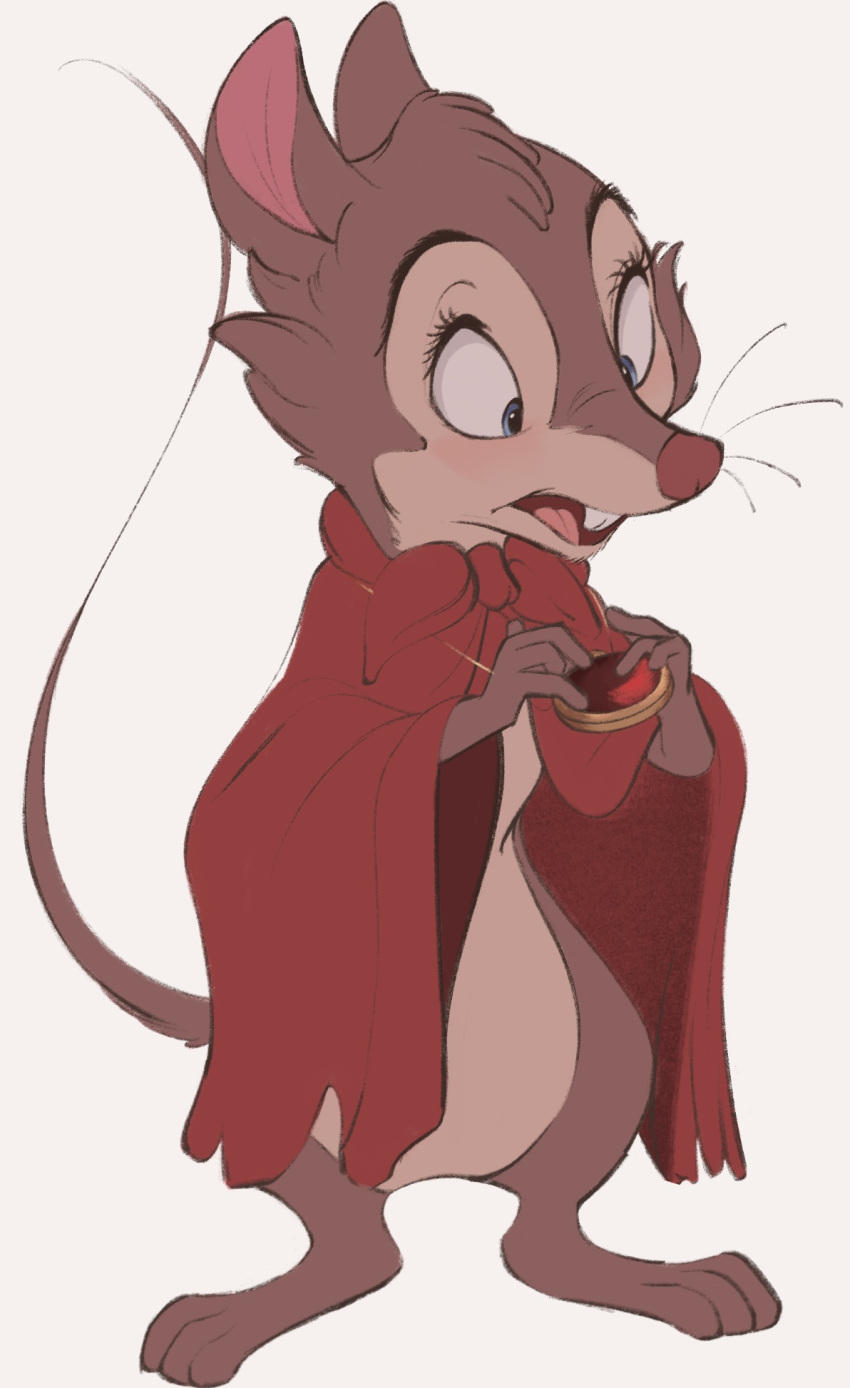 2021 anthro brown_body brown_fur buckteeth cheek_tuft don_bluth facial_tuft featureless_crotch full-length_portrait fur head_tuft hi_res jewelry mammal mouse mrs._brisby murid murine necklace open_mouth portrait rodent simple_background solo standing teeth the_secret_of_nimh tohupo tuft whiskers white_background