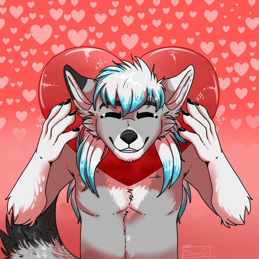 &lt;3 anthro canid canine canis dante_kinkade happy heart_background hi_res holidays male mammal romance romantic_ambiance smile solo sting_12 valentine's_day wolf