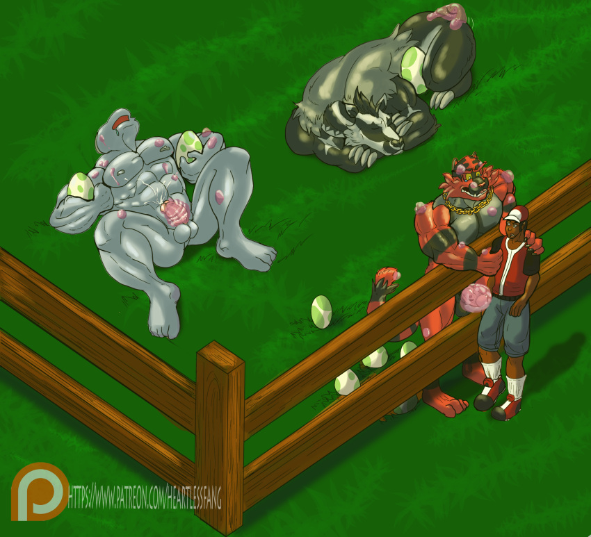 daycare egg heartlessfang hi_res incineroar invalid_tag machoke male muscular nintendo obstagoon oranguru pacman20 pangoro pok&eacute;ball pok&eacute;mon pok&eacute;mon_(species) rillaboom trainer video_games