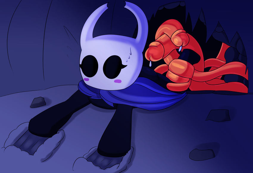 2021 absurd_res anthro arthropod blush bodily_fluids hi_res hollow_knight not_safe_for_reality penis_tentacles protagonist_(hollow_knight) sweat sweatdrop team_cherry tentacles vessel_(species) video_games