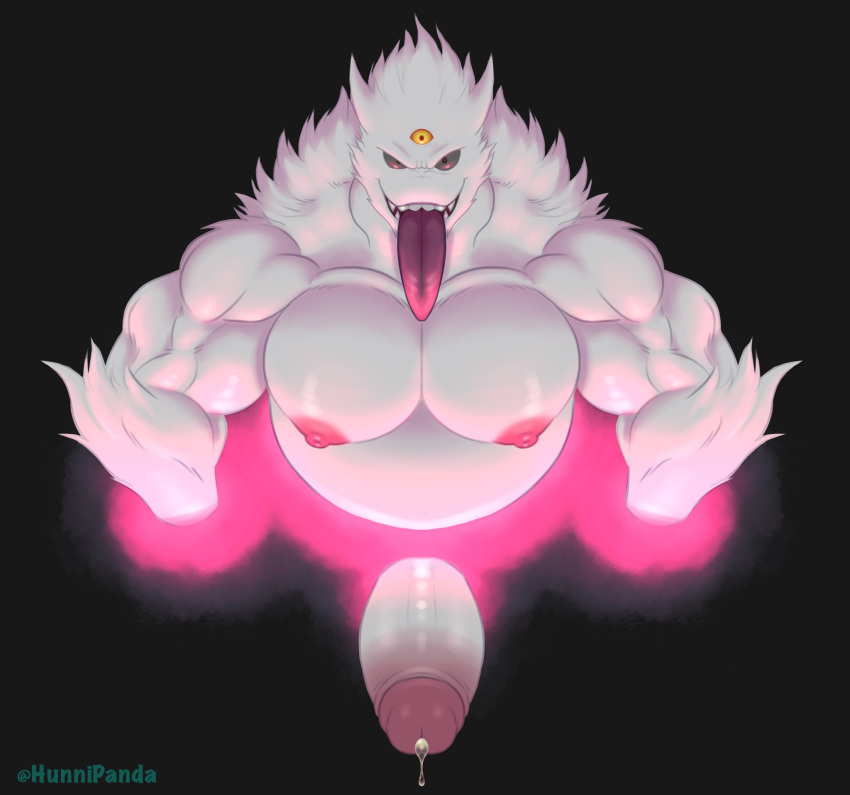 3_eyes anthro big_pecs big_penis black_background bodily_fluids gengar genital_fluids genitals grey_eyes hi_res hunnipanda male multi_eye muscular muscular_anthro muscular_male nintendo nipples pecs penis pok&eacute;mon pok&eacute;mon_(species) precum shiny_pok&eacute;mon simple_background solo tongue tongue_out video_games white_body white_penis