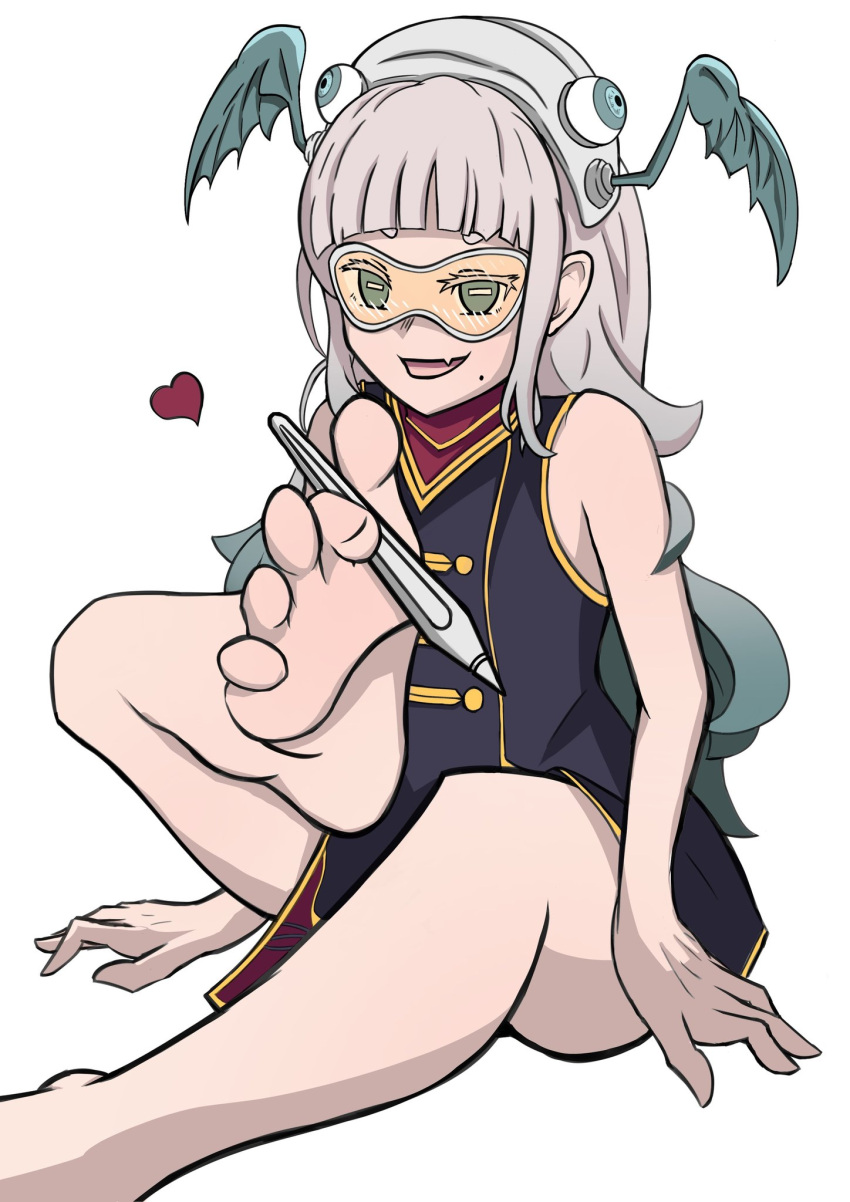 blush drawing fang feet glasses highres indie indie_virtual_youtuber pochimaru_(vtuber) sameri_nsfw toes virtual_youtuber white_hair