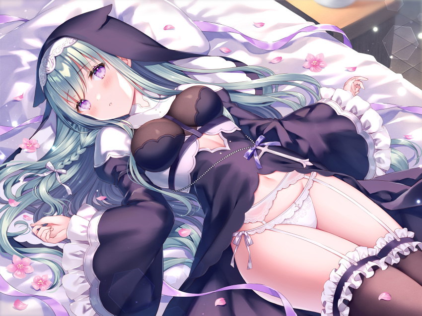 garter_belt nun pantsu skirt_lift stockings string_panties thighhighs wasabi_(artist)