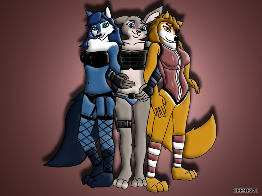 4:3 alpha_and_omega anthro anthrofied bianca_(sheep_and_wolves) blue_body blue_eyes blue_fur blue_hair breasts canid canine canis ceeme521 clothed clothing crossover disney female fishnet fishnet_legwear fur garter_straps grey_body grey_fur group hair interspecies judy_hopps kate_(alpha_and_omega) lagomorph legwear leporid mammal navel one-piece_swimsuit orange_body orange_fur pattern_clothing pattern_legwear purple_eyes rabbit russian sheep_and_wolves simple_background smile solo standing striped_clothing striped_legwear stripes swimwear tuft wizart wizarts wolf zootopia