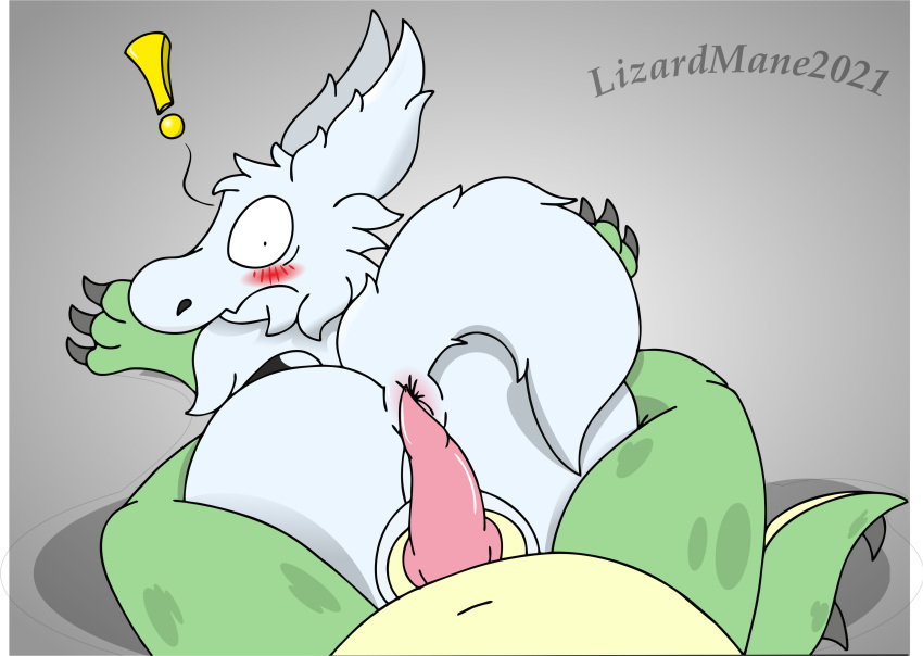absurd_res anthro anus ball_size_difference balls balls_touching belly big_balls big_dom_small_sub big_eyes blush butt claws cloudy_(lizardmane) digital_media_(artwork) dinosaur dragon duo erection feet first_person_view fur furred_dragon genitals girly green_body green_scales gummyrex_(lizardmane) hi_res humanoid hybrid knot lizardmane looking_at_viewer male male/male nude penis penis_on_butt puffy_anus reptile rubber scales scalie sex simple_background size_difference slightly_chubby solo_focus surprise surprised_expression thick_thighs toe_claws toes unknown_species white_body white_fur