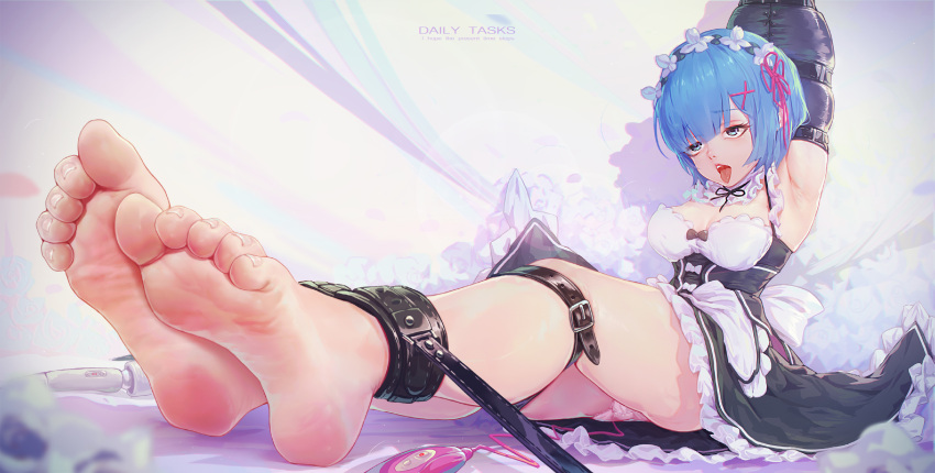 bondage feet ice_(ice_aptx) maid re_zero_kara_hajimeru_isekai_seikatsu rem_(re_zero) skirt_lift tagme vibrator