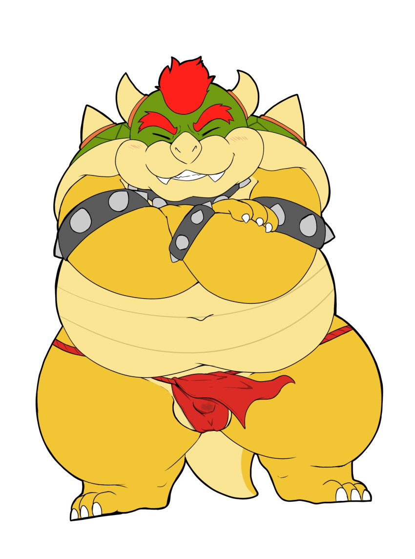 2021 96panda anthro asian_clothing balls belly blush bowser bulge clothing cute_fangs east_asian_clothing eyes_closed fundoshi genitals hi_res humanoid_hands japanese_clothing kemono koopa male mario_bros navel nintendo overweight overweight_anthro overweight_male scalie simple_background solo underwear video_games white_background