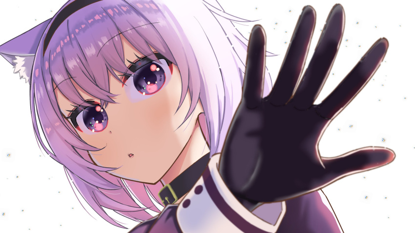 1girl animal_ears black_gloves cat_ears choker gloves highres hololive long_sleeves looking_at_viewer matsubara_tsuyoshi nekomata_okayu purple_eyes purple_hair