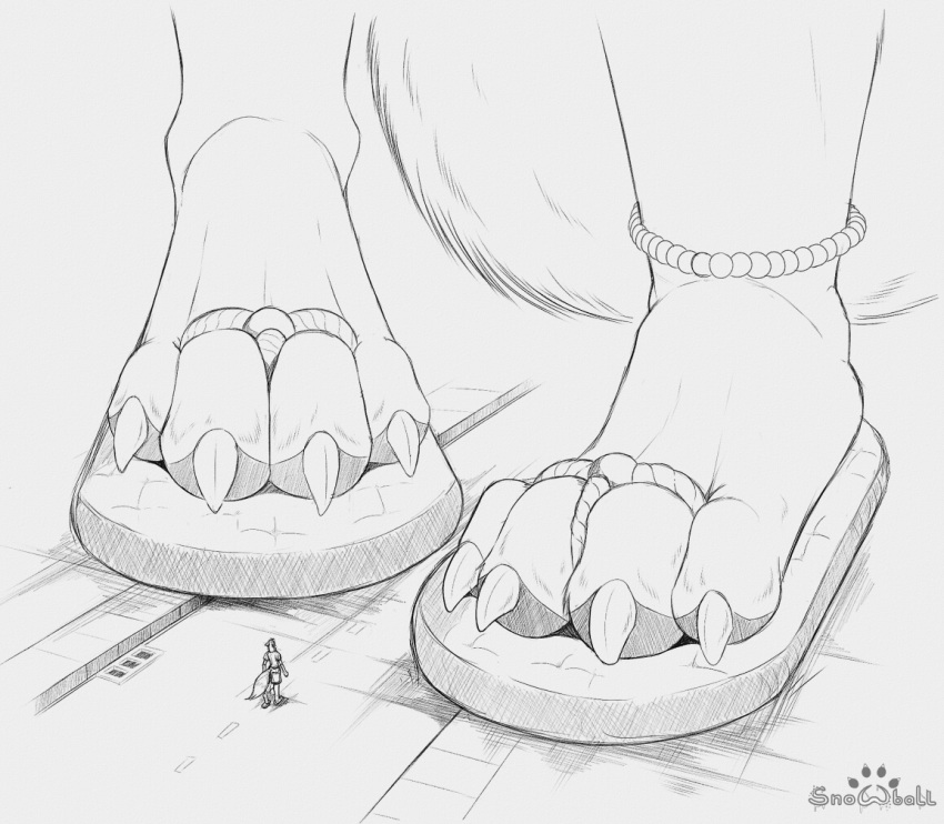 2018 4_toes ambiguous_gender ambiguous_species anthro big_tail biped black_and_white bottomwear canid canine claws clothed clothing duo english_text faceless_ambiguous faceless_anthro faceless_character feet fluffy fluffy_tail foot_shot foot_tuft footwear footwear_only front_view fur fur_tuft graphite_(artwork) grey_text larger_ambiguous larger_anthro leg_accessory leglet line_art looking_up low-angle_view macro mammal micro monochrome mostly_nude outside paw_tuft paws plantigrade rear_view road s2-freak sandals sandals_only sharp_claws shirt shorts signature simple_background size_difference sketch smaller_ambiguous smaller_anthro standing street text three-quarter_view toe_claws toes topwear traditional_media_(artwork) tuft unfinished walking white_background