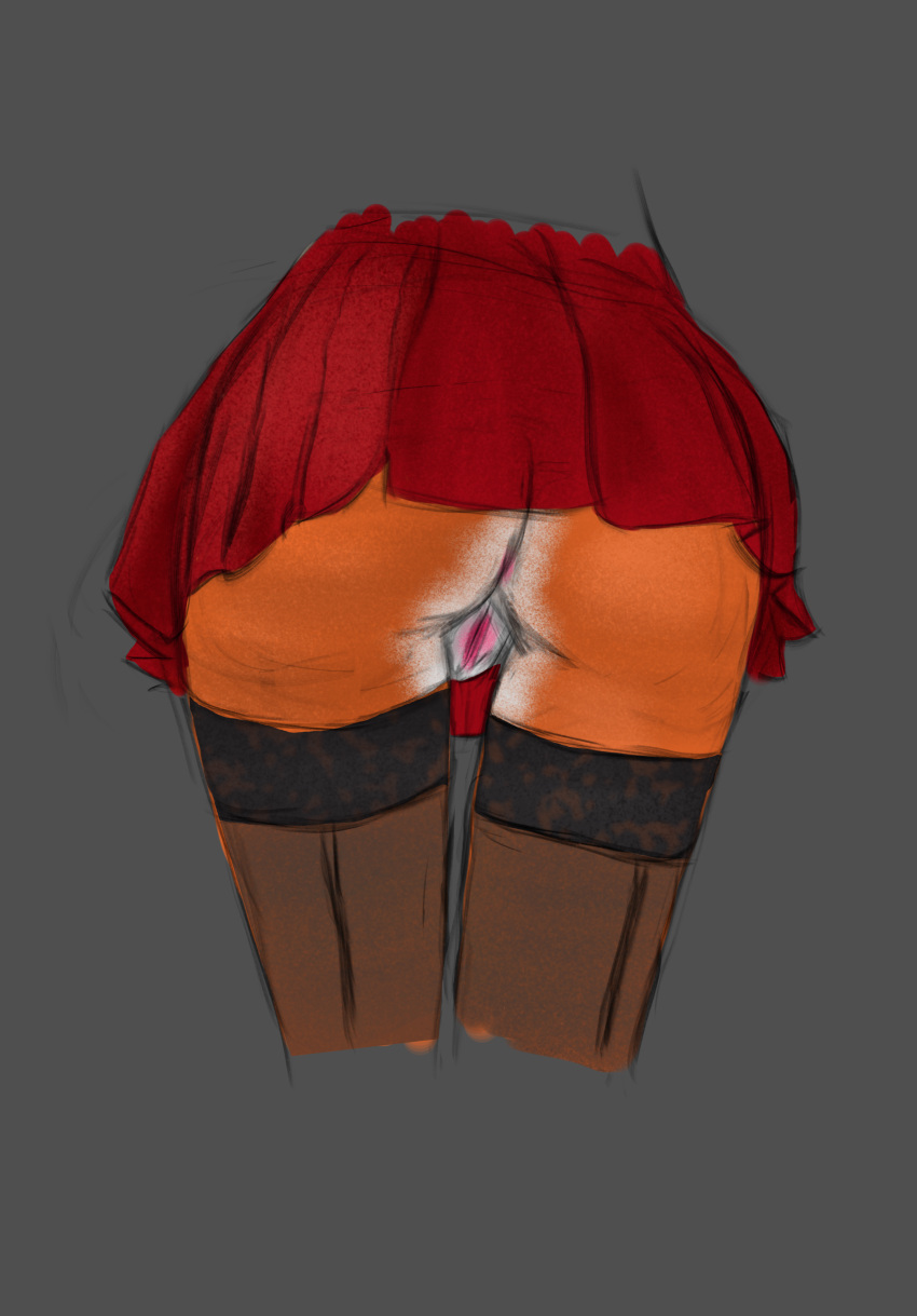 absurd_res anthro bottomwear butt cervid cervine clothing colored female hi_res legwear mammal micendius nude skirt solo stockings