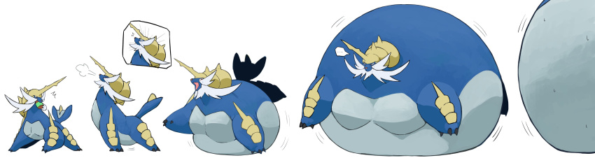 absurd_res armor belly belly_expansion blue_belly blue_body claws confusion expansion feeding feral headgear helmet hi_res inflation male morbidly_obese morbidly_obese_feral morbidly_obese_male nintendo obese obese_feral obese_male overweight overweight_feral overweight_male pok&eacute;mon pok&eacute;mon_(species) samurott sequence simple_background solo video_games weight_gain zephy_03