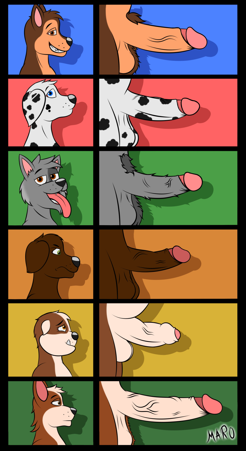 absurd_res anthro bird_dog brown_body brown_fur bulldog canid canine canis chart chase_(paw_patrol) chihuahua dalmatian domestic_dog fur genitals grey_body grey_fur group hi_res humanoid humanoid_genitalia humanoid_penis hunting_dog labrador male mammal marothedarkrabbit_(artist) marshall_(paw_patrol) mastiff molosser pastoral_dog paw_patrol penis penis_lineup retriever rocky_(paw_patrol) rubble_(paw_patrol) toy_dog tracker_(paw_patrol) white_body white_fur zuma_(paw_patrol)