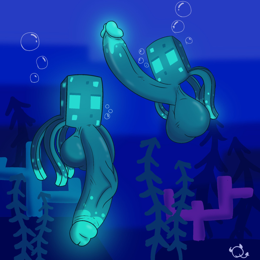 1:1 anthozoan balls big_balls big_penis blue_body bubble cephalopod cnidarian coleoid coral coral_reef decapodiform duo erection flaccid floating genitals glowing glowing_genitalia glowsquid_(minecraft) hi_res highlights_(coloring) huge_penis humanoid_genitalia humanoid_penis hyper hyper_genitalia hyper_penis male marine minecraft mojang mollusk penis quivster sea swimming tentacles underwater vein veiny_penis video_games water