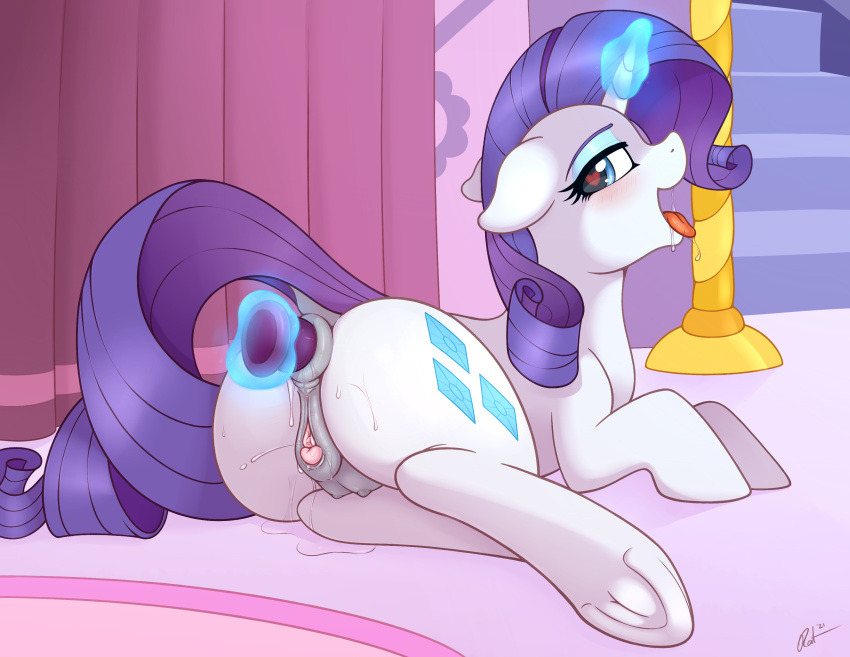 &lt;3 &lt;3_eyes absurd_res anal anal_masturbation anal_penetration anus bodily_fluids butt dildo dildo_in_ass dildo_penetration drooling equid equine female feral friendship_is_magic genitals hair hi_res horn looking_pleasured mammal masturbation my_little_pony penetration purple_hair pussy rarity_(mlp) ratofdrawn saliva sex_toy sex_toy_in_ass sex_toy_penetration solo teats tongue tongue_out unicorn white_body