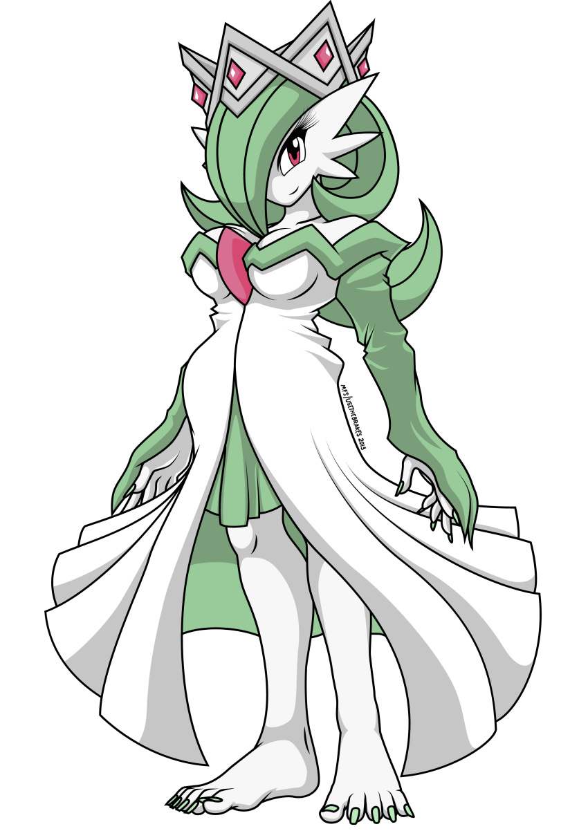 5_fingers 5_toes absurd_res alpha_channel barefoot breasts clothed clothing colored_nails colored_toenails crown digital_media_(artwork) dress eyelashes fan_character feet female fingers gardevoir green_hair green_nails hair hi_res humanoid humanoid_feet humanoid_hands looking_at_viewer mostlyfunstuff nails nintendo not_furry pink_eyes pok&eacute;mon pok&eacute;mon_(species) rosie_the_gardevoir seductive sharp_nails simple_background solo toenails toes transparent_background video_games white_body