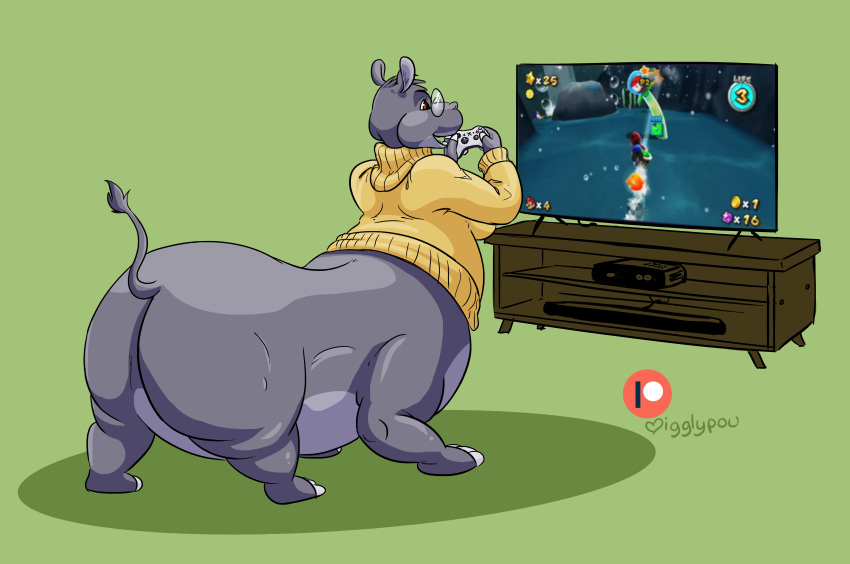 absurd_res common_hippopotamus female gaming hi_res hippopotamid mammal playing_videogame taur