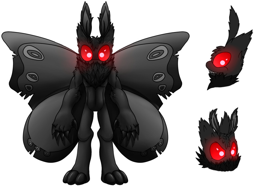 alpha_channel antennae_(anatomy) arthropod claws cryptid fluffy glowing glowing_eyes hi_res humanoid insect lepidopteran male moth mothman red_eyes sharp_claws sharp_teeth snowyowlkonnen solo teeth wings