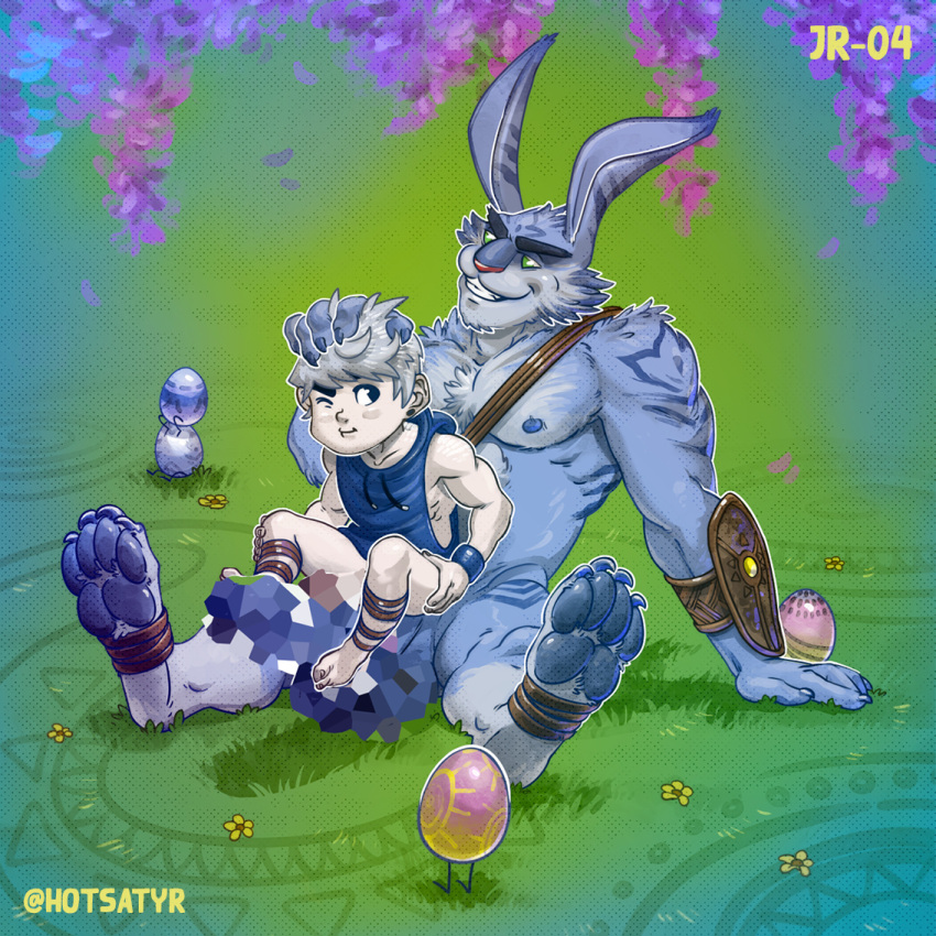age_difference anthro balls big_balls big_muscles biggy_man bunnymund child clothed clothed/nude clothing dreamworks duo easter easter_bunny egg gay_couple genitals hare holidays hotsatyr huge_muscles human jackfrost lagomorph leporid male male/male mammal muscular nude older_male parent parent_and_child penis rabbit rise_of_the_guardians sitting_on_balls sitting_on_penis sitting_on_person size_difference young younger_male