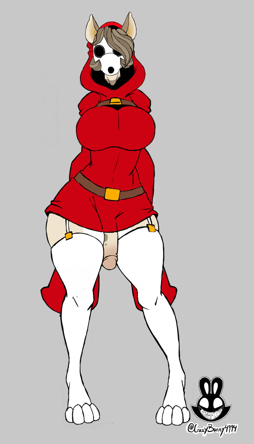 2020 absurd_res anthro big_breasts breasts christomwow clothed clothing flaccid garter_belt garter_straps genitals gynomorph hi_res hood intersex legwear long_sleeves mammal mario_bros mask nintendo penis shyguy solo thigh_highs video_games