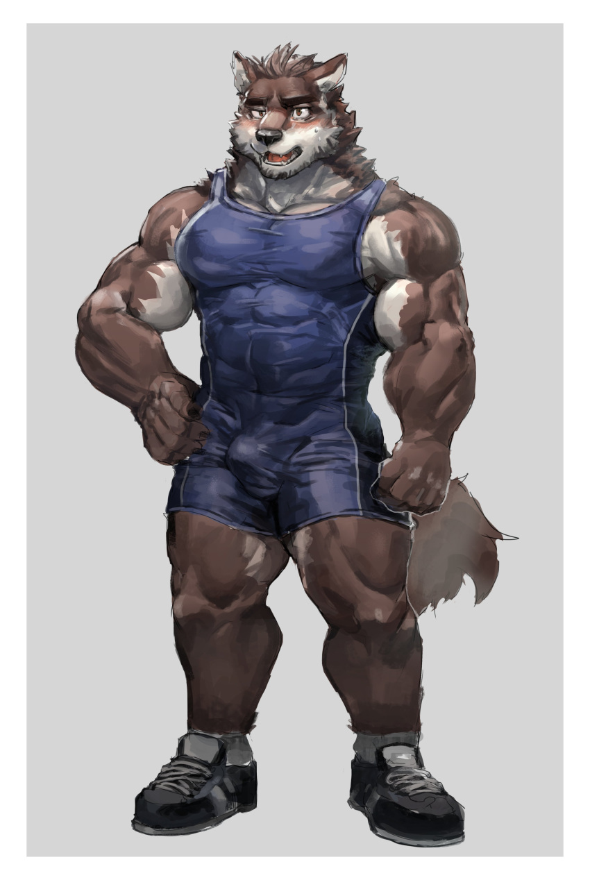 absurd_res anthro biceps canid canine canis clothed clothing hi_res male mammal muscular muscular_anthro muscular_male neumokun solo