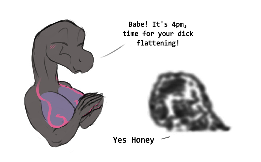 absurd_res anthro big_breasts blush breasts cock_and_ball_torture duo english_text female funny_face genital_torture hi_res human humanoid humor male male/female mammal meme meme_face nintendo pok&eacute;mon pok&eacute;mon_(species) reptile salazzle scalie simple_background smile text venusfalls video_games