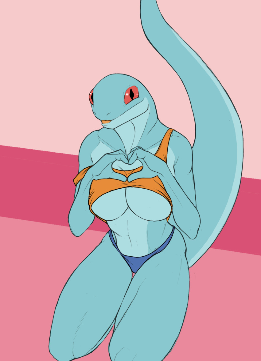 &lt;3 anthro big_breasts black_eyes breasts clothed clothing dina_(f_draws) f_draws female fingers gecko hi_res kneeling lizard looking_at_viewer midriff non-mammal_breasts open_mouth raised_clothing raised_topwear red_sclera reptile scalie topwear